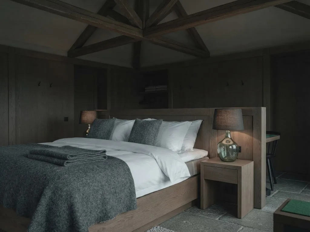 Artist's impression of the bed under the roof beams in the Lawspeaker Suite