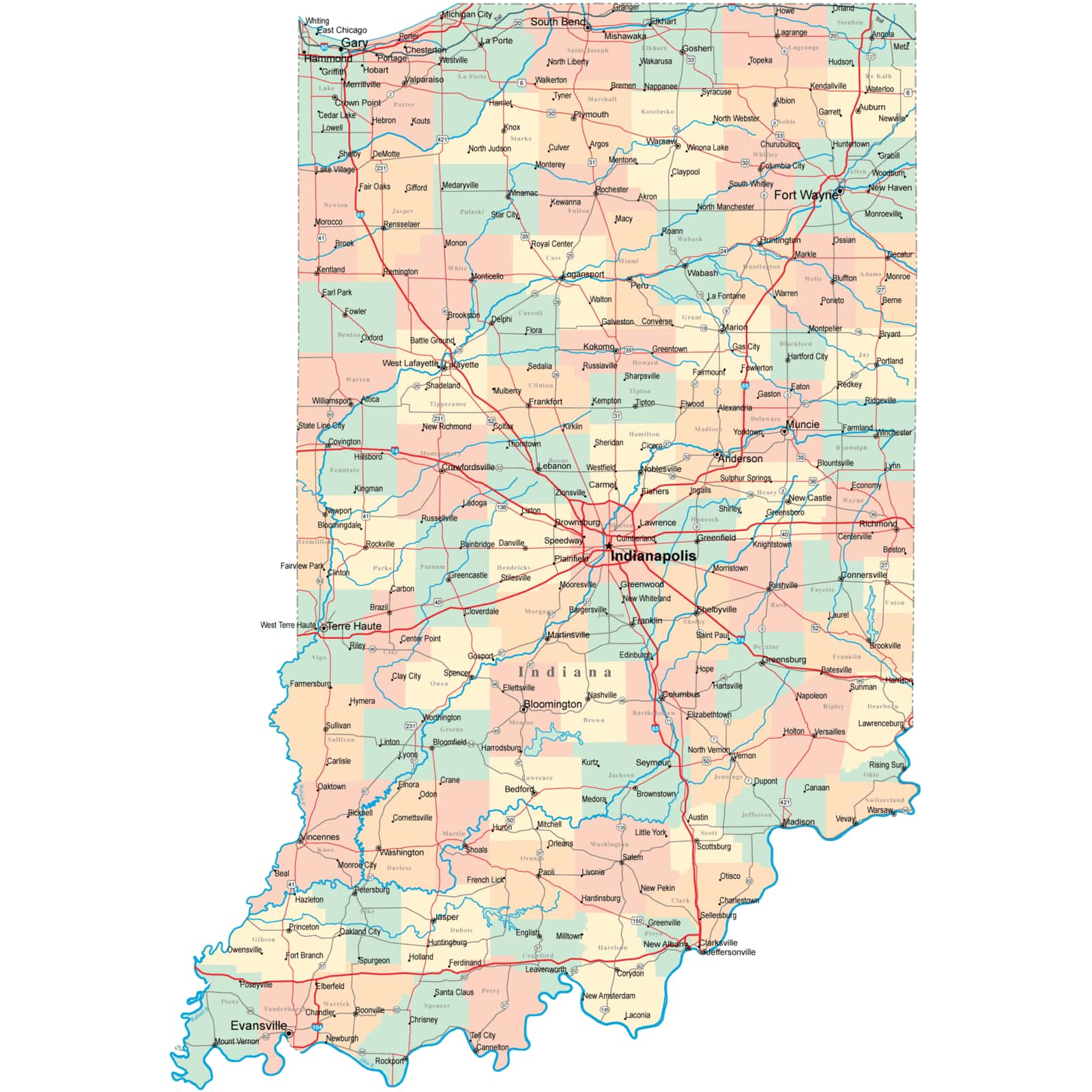 indiana road map square